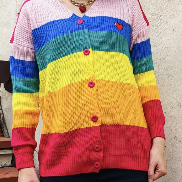 NWT Winter Y2K Rainbow Knitted Cardigan Sweater S: Small-Medium - Picture 6 of 11